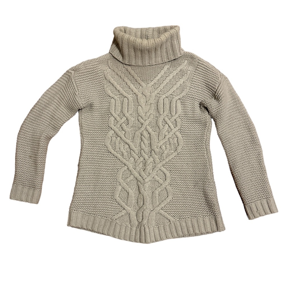 Tahari beige cable knit turtleneck sweater. S